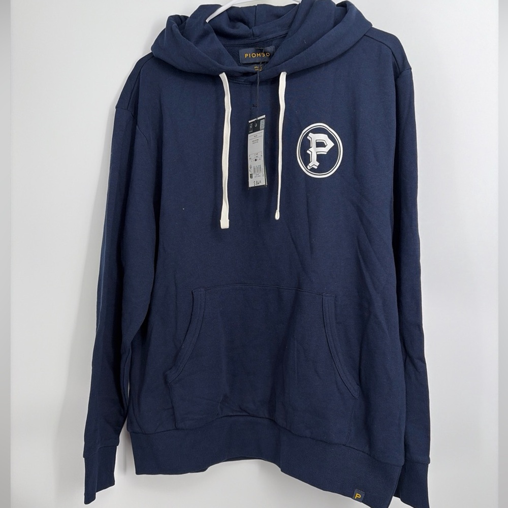 Piombo Men's Navy Hooded Pullover Sweatshirt large French Terry